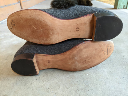 c. 1890s-1900s Felt + Fur Slippers