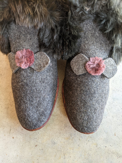 c. 1890s-1900s Felt + Fur Slippers