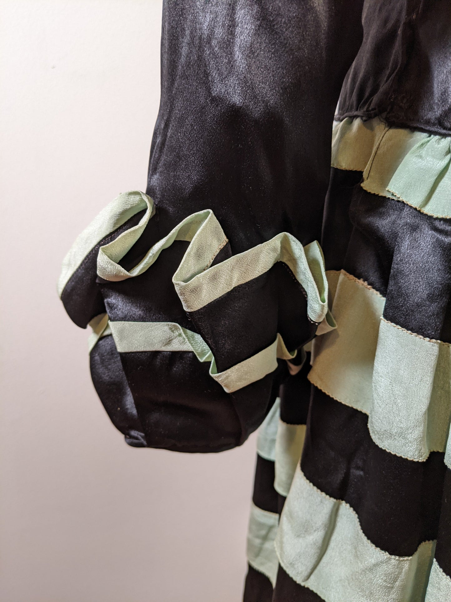 1920s Black + Green Striped Silk Dress