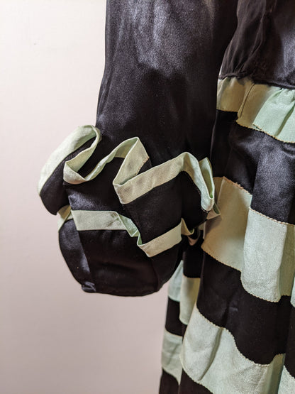 1920s Black + Green Striped Silk Dress