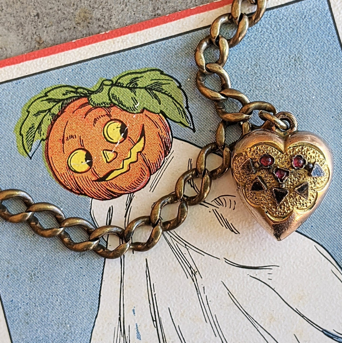 c. 1900s-1910s Puffy Heart Charm Bracelet