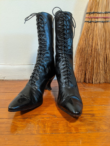 1910s-1920s Black Lace Up Boots | Approx Sz 7.5-8