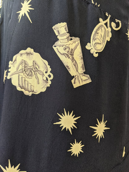 1940s Novelty Print Rayon Dress