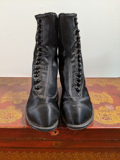 Early 1910s Side Button Silk Boots | Approx Sz 5