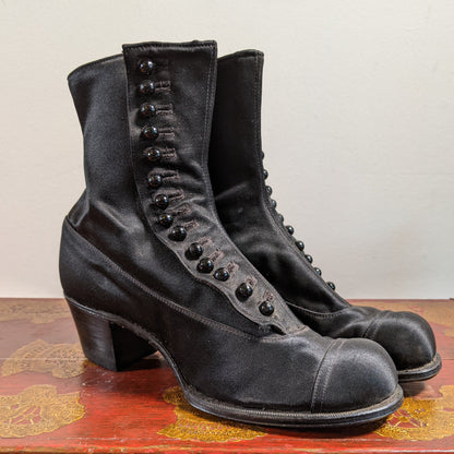 Early 1910s Side Button Silk Boots | Approx Sz 5