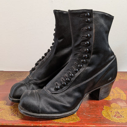Early 1910s Side Button Silk Boots | Approx Sz 5