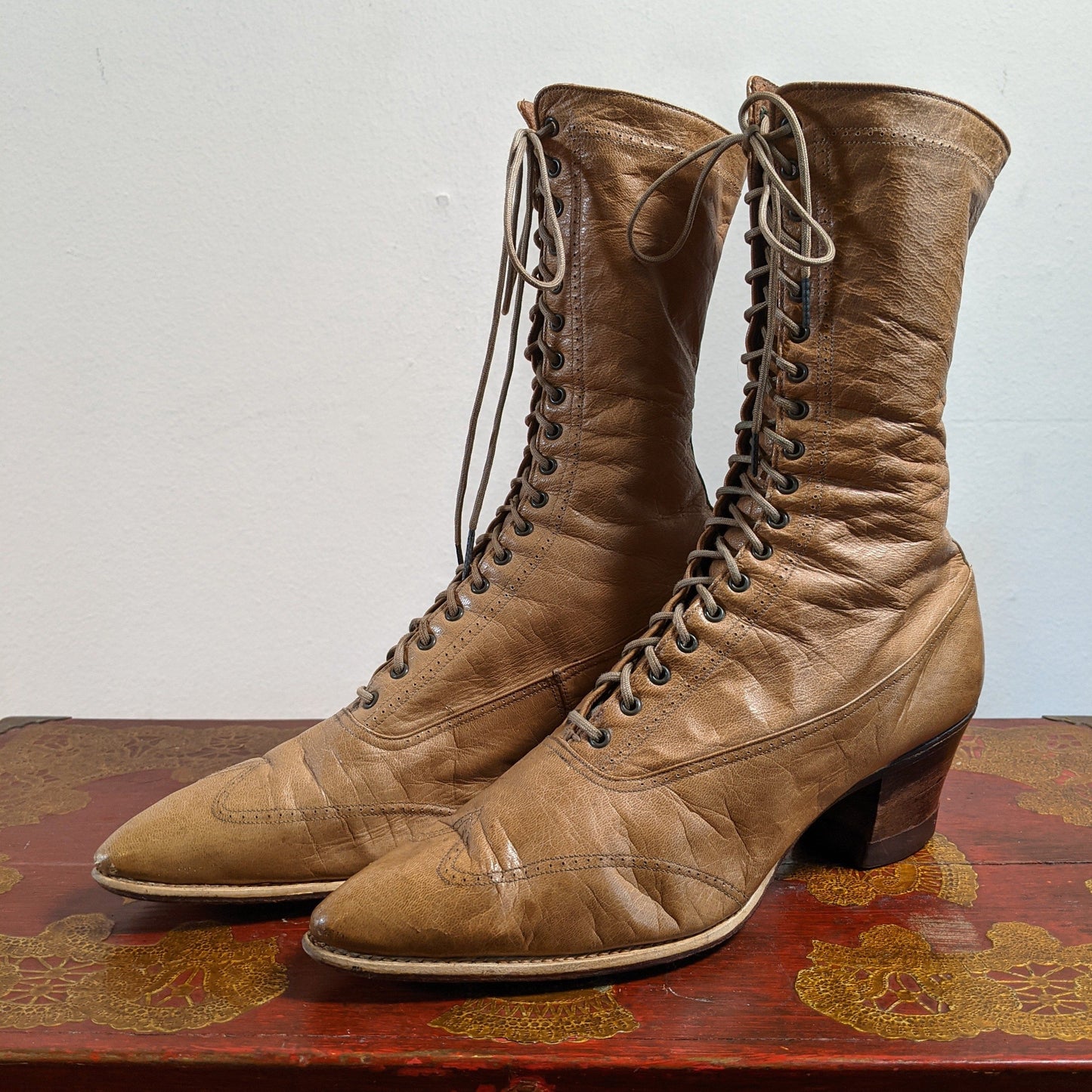 c. 1910s Light Brown Boots | Approx Size 5