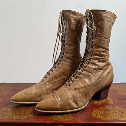 c. 1910s Light Brown Boots | Approx Size 5