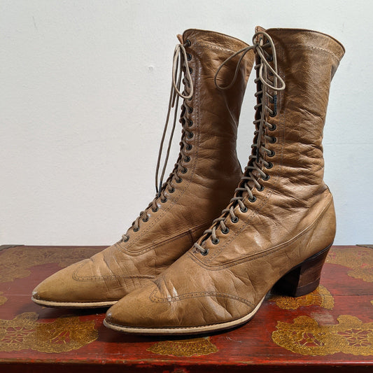 c. 1910s Light Brown Boots | Approx Size 5