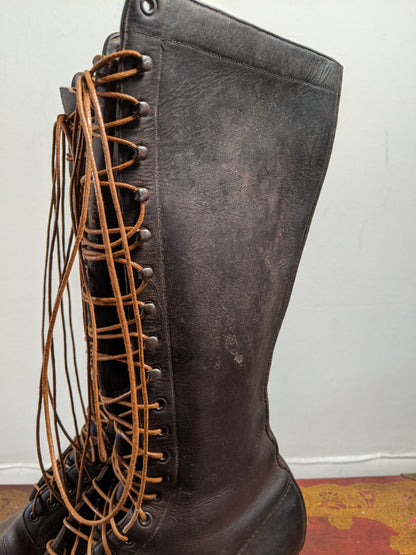c. 1930s-1940s Tall Lace Up Logger Boots | Approx Sz 7