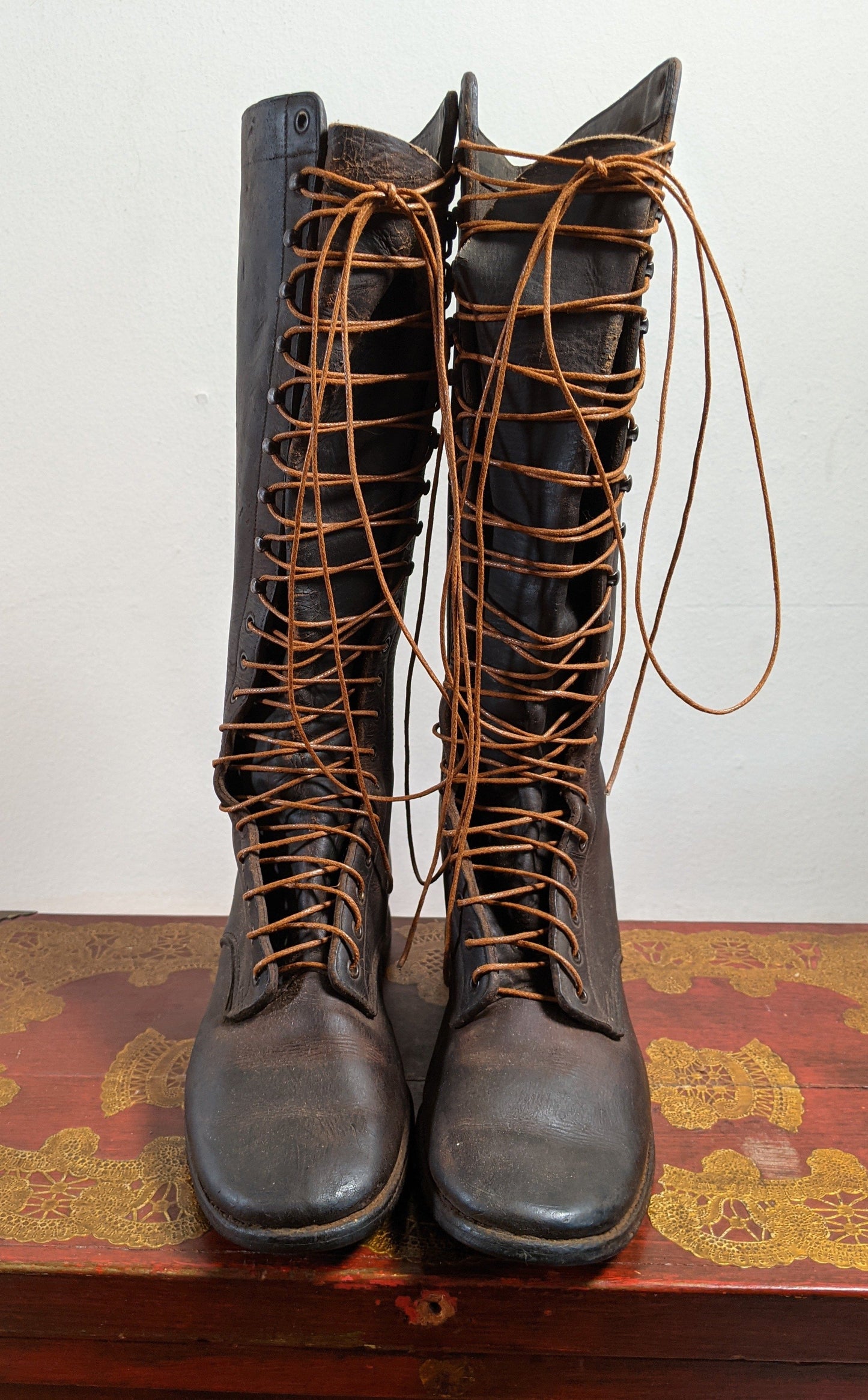 c. 1930s-1940s Tall Lace Up Logger Boots | Approx Sz 7