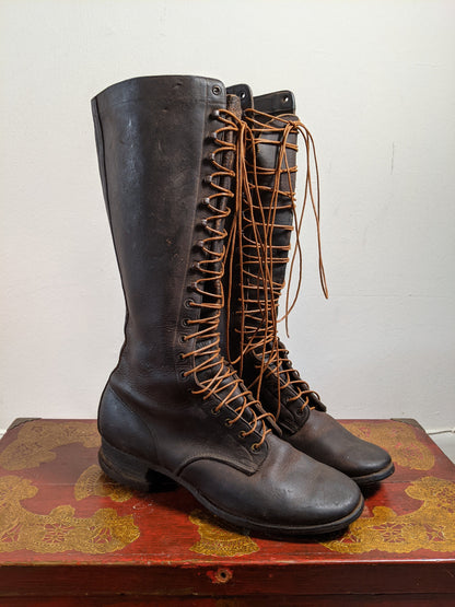 c. 1930s-1940s Tall Lace Up Logger Boots | Approx Sz 7