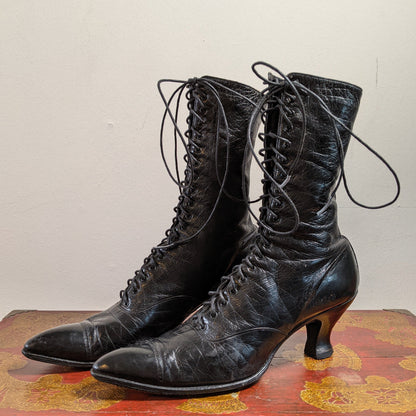 c. 1910s-1920s Black Lace Up Boots | Approx Sz 7