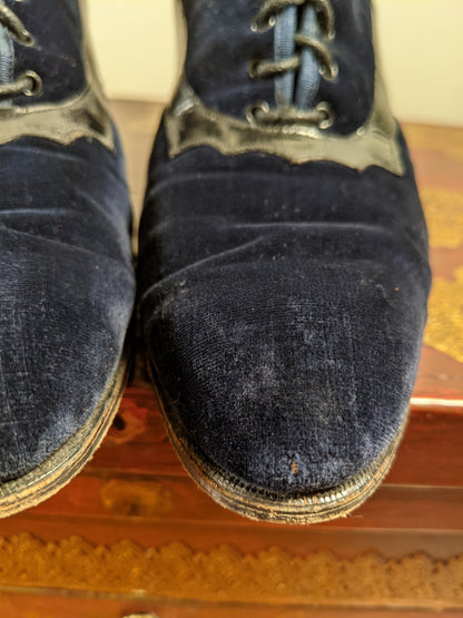 1910s-1920s Blue Velveteen Boots | Approx Sz 7.5-8