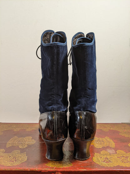 1910s-1920s Blue Velveteen Boots | Approx Sz 7.5-8