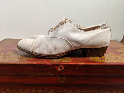 c. 1920s White Nubuck Oxfords | Approx Sz 7