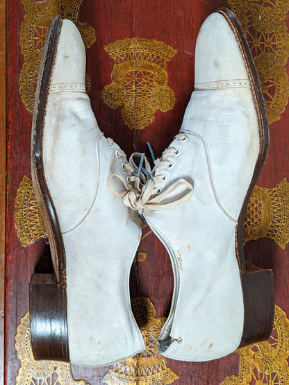 c. 1920s White Nubuck Oxfords | Approx Sz 7