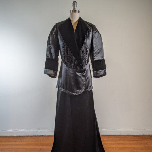 c. 1910s Black Silk Suit | Jacket + Skirt