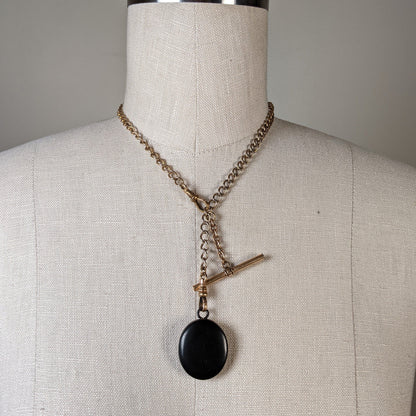 c. 1860s-80s Whitby Jet Locket on Chain