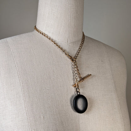 c. 1860s-80s Whitby Jet Locket on Chain