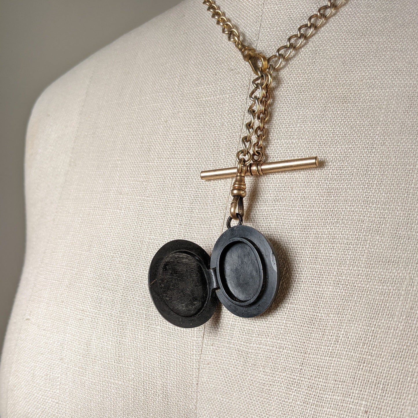 c. 1860s-80s Whitby Jet Locket on Chain