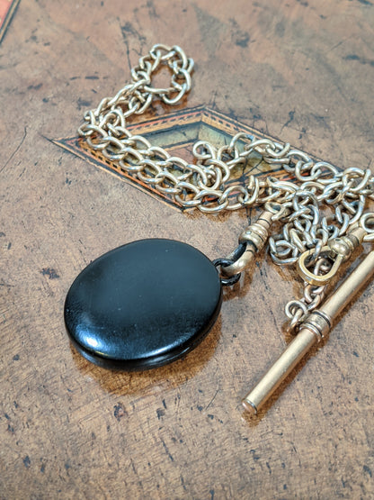 c. 1860s-80s Whitby Jet Locket on Chain