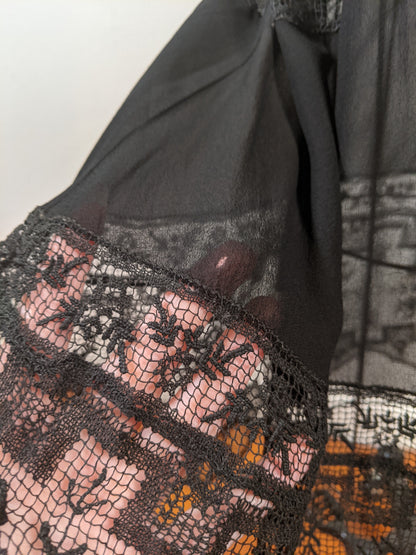 1920s Sheer Black Chiffon + Lace Dress