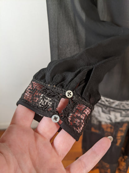 1920s Sheer Black Chiffon + Lace Dress