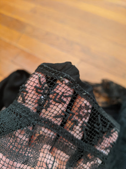 1920s Sheer Black Chiffon + Lace Dress
