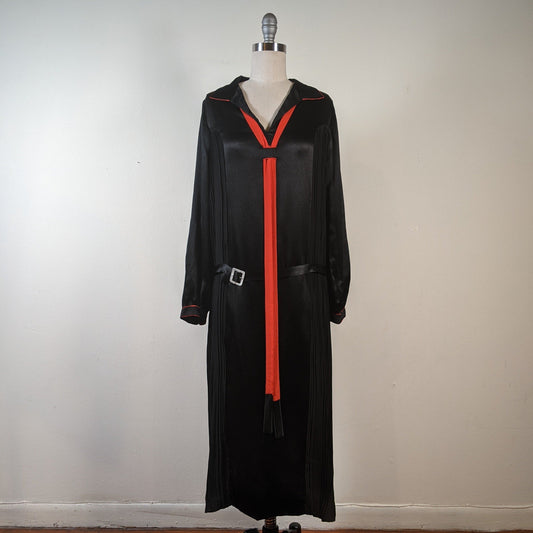 1920s Black + Orange Silk Dress