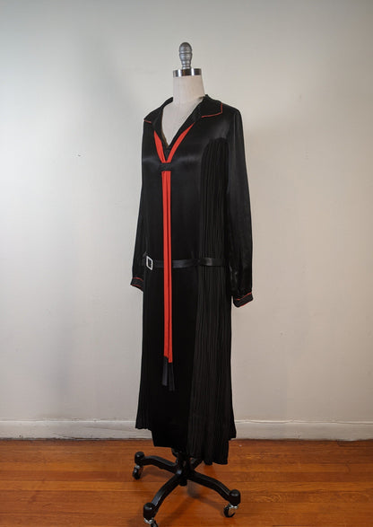 1920s Black + Orange Silk Dress