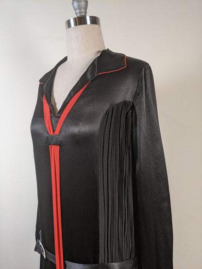 1920s Black + Orange Silk Dress