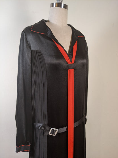 1920s Black + Orange Silk Dress