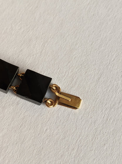 19th c. 14k Gold Carved Onyx Link Bracelet