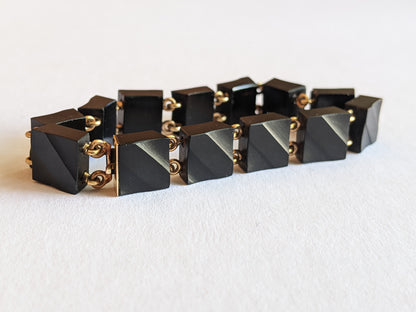 19th c. 14k Gold Carved Onyx Link Bracelet