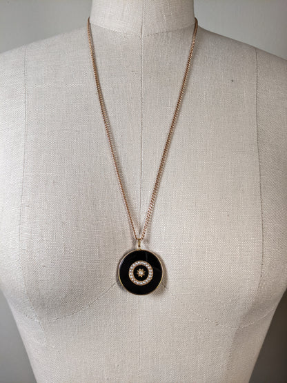 19th c. 14k Gold Onyx Star Pendant + Chain