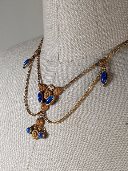 Art Deco Blue Glass Stone Festoon Necklace