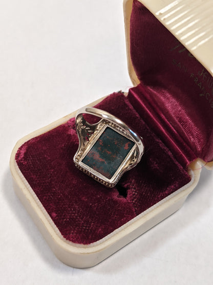 Abraham and Straus Art Deco 10k White Gold Bloodstone Ring | Sz 6.5