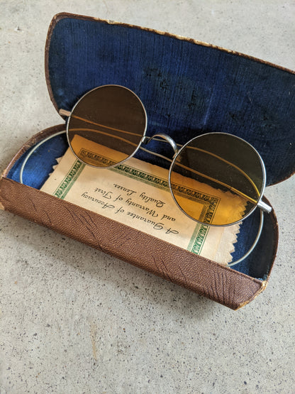 1910s-1920s Amber Tinted Willson Glasses in Case