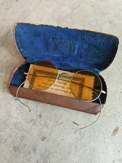 1910s-1920s Amber Tinted Willson Glasses in Case