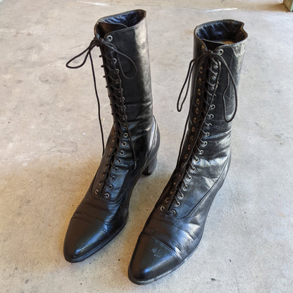 1910s-1920s Black Lace Up Boots | Sz 8