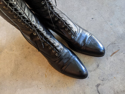 1910s-1920s Black Lace Up Boots | Sz 8