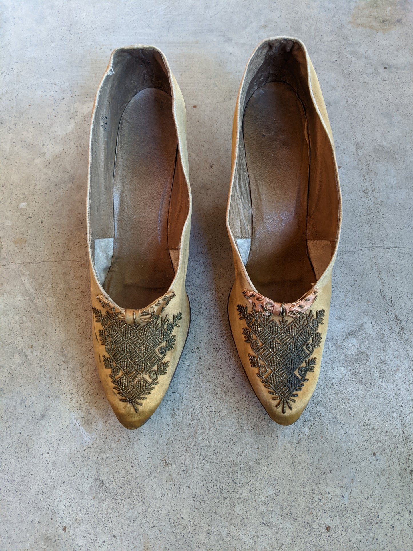 c. Turn of the Century Gold Beaded Pumps