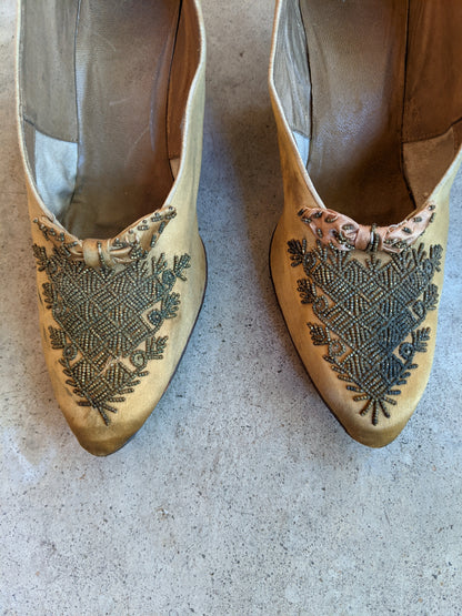 c. Turn of the Century Gold Beaded Pumps