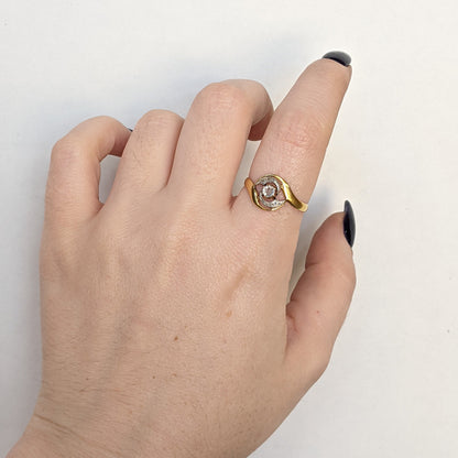 c. 1910s 18k Gold + Platinum Diamond Ring