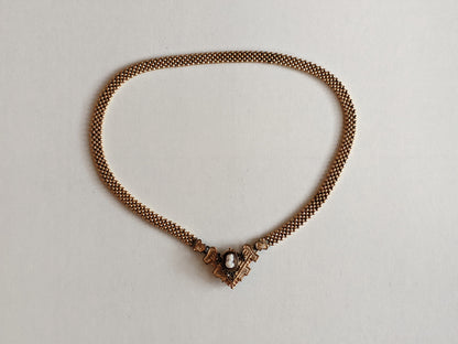 19th c. Gold Filled Mesh Cameo Necklace