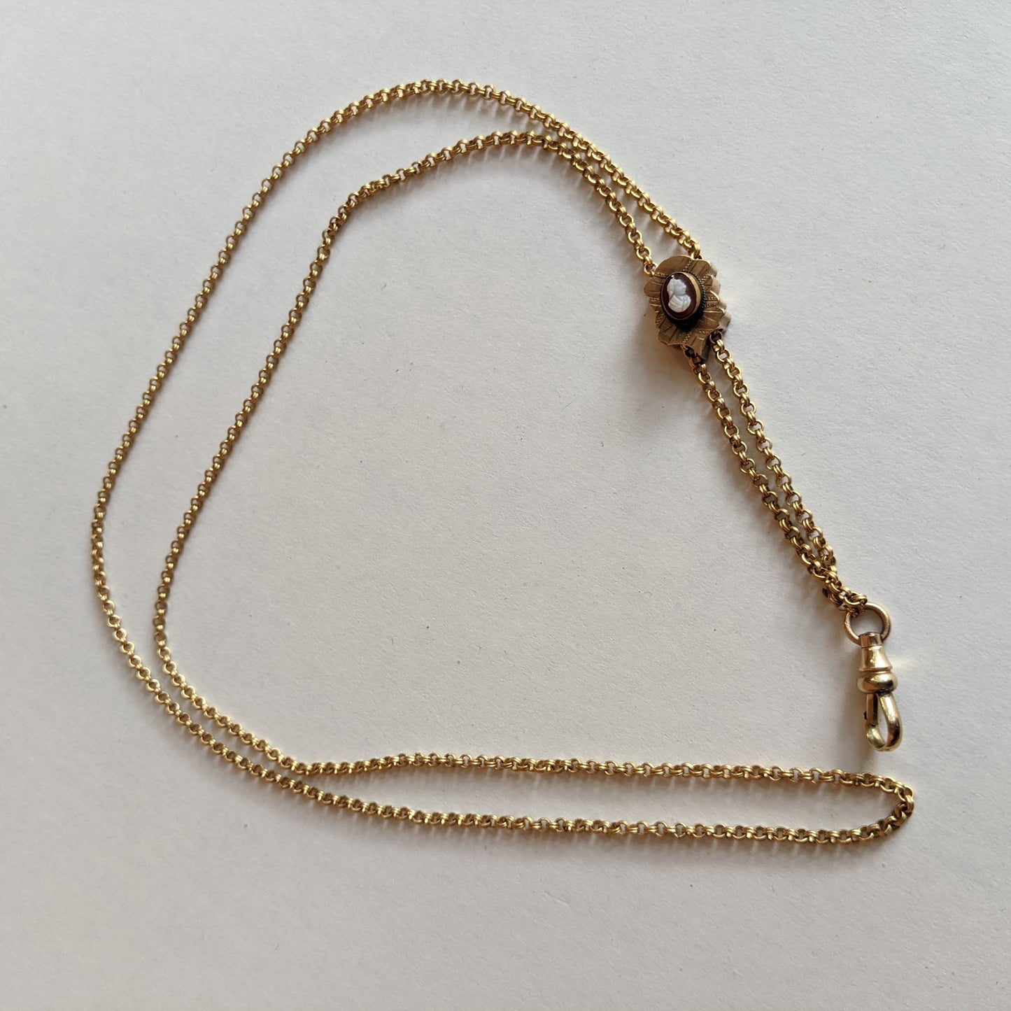 19th c. Gold Filled Rolo Chain w/ Cameo Slide