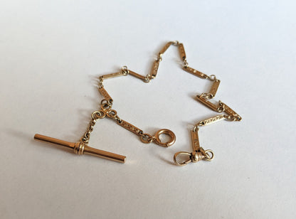 19th c. Gold Filled Short T-Bar Watch Chain | 12.25"