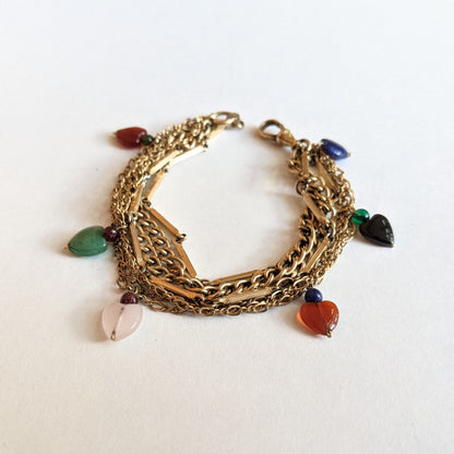 Gold Filled Watch Chain Bracelet w/ Heart Charms