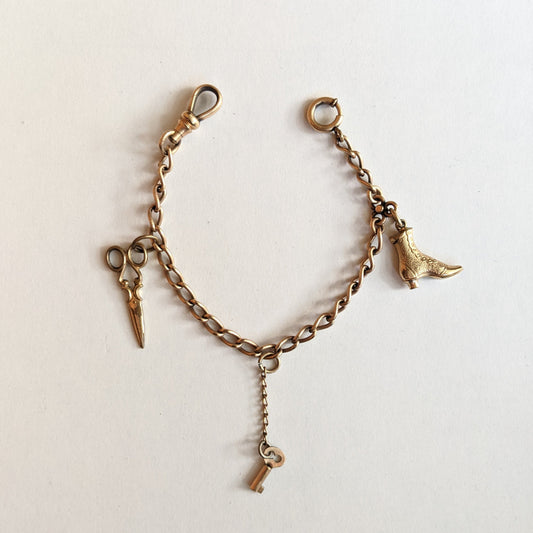 Gold Filled Charm Bracelet | Boot, Scissors, Key